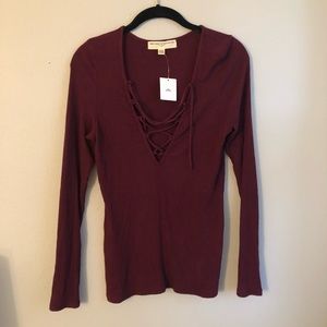 NWTs maroon lace up shirt by urban outfitters
